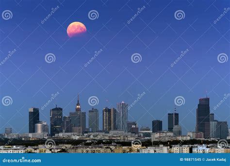 Full Moon In Partial Eclipse Over Warsaw Stock Image Image Of Night