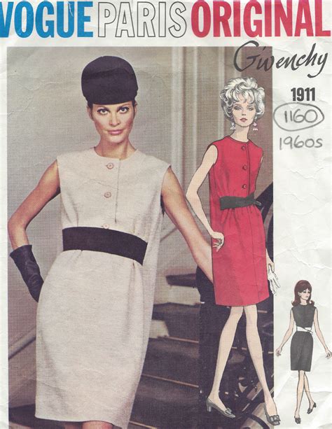 1960s Vintage VOGUE Sewing Pattern DRESS B36 1160 By Givenchy The