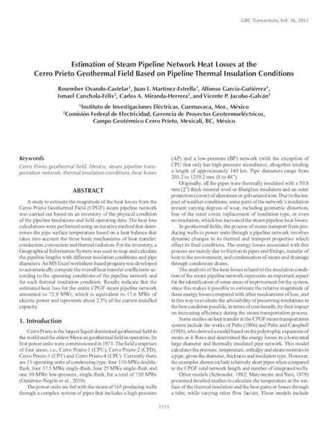 PDF PAPER Estimation Of Steam Pipeline Network Heat Losses At The