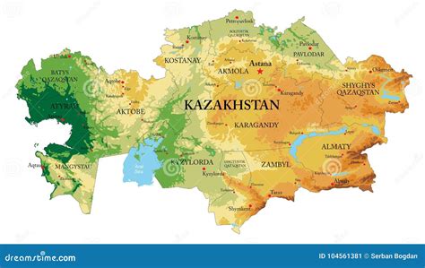 Kazakhstan Map. Cities, Regions. Vector Royalty-Free Cartoon ...