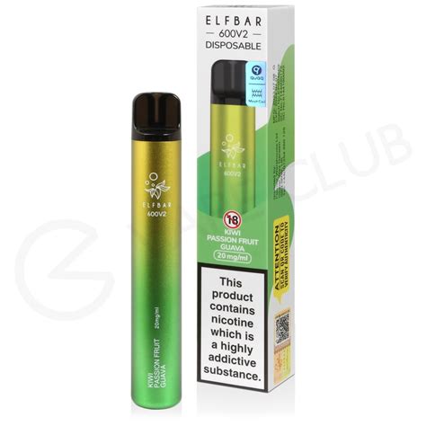 Kiwi Passionfruit Guava Elf Bar 600 V2 Disposable Vape 3 For 12