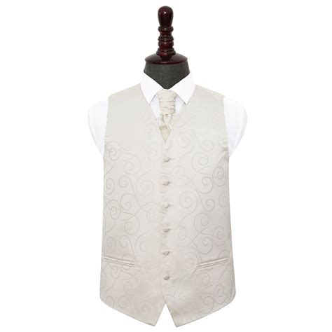 Ivory Scroll Wedding Waistcoat Cravat Set Wedding Cravats Wedding