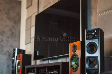 Home Theater Setup with Speaker by Large Tv Stock Image - Image of ...