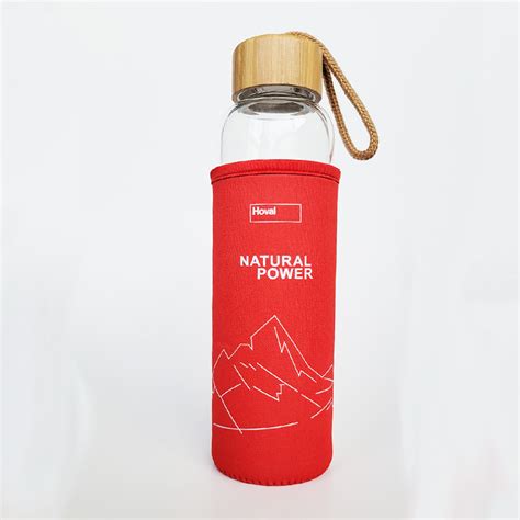 Glass Bottle With Neoprene Sleeve And Bamboo Top Promo Motive