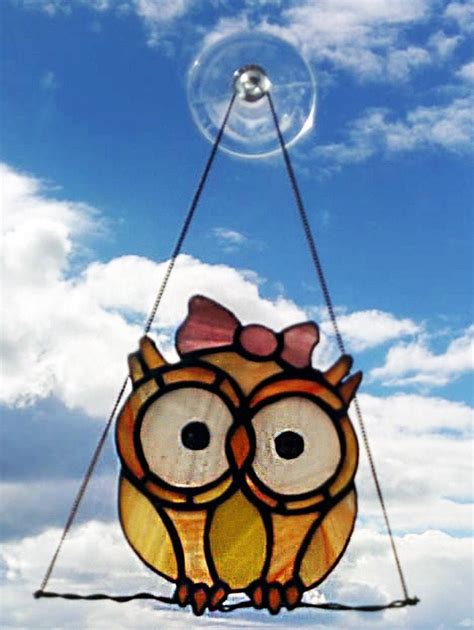 Stained Glass Suncatcher Cute Owl Custom Stained Glass Etsy