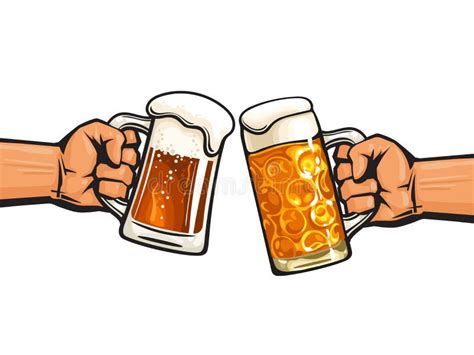 Sketch Of Two Toasting Beer Mugs Cheers Hand Drawn Vector