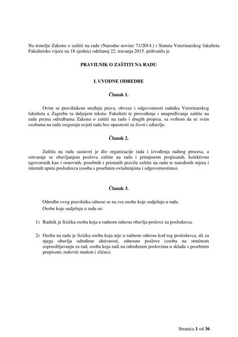 Pdf Pravilnik O Za Titi Na Radu I Uvodne Odredbe Fakulteta U