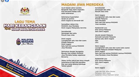 Madani Jiwa Merdeka Lagu Tema Hari Kebangsaan 2024