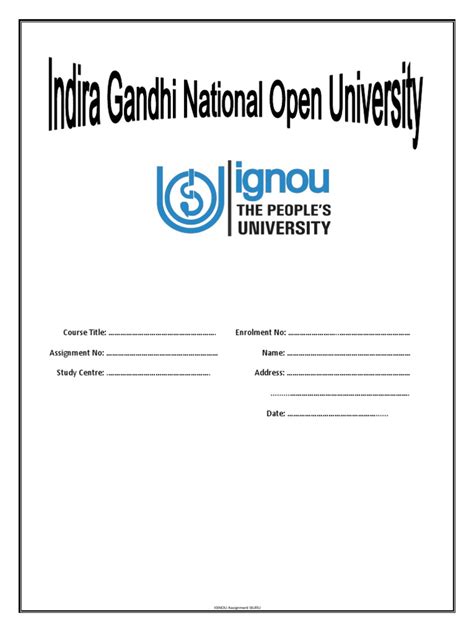 Ignou Assignment Front Page