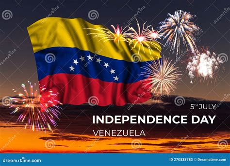 Sky with Majestic Fireworks and Flag of Venezuela Stock Image - Image ...