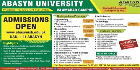 AU Islamabad Announces MS Master S Admission 2024 Online