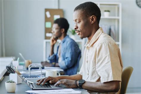 Black Man Using Laptop At Work Stock Image Image Of Table Planning