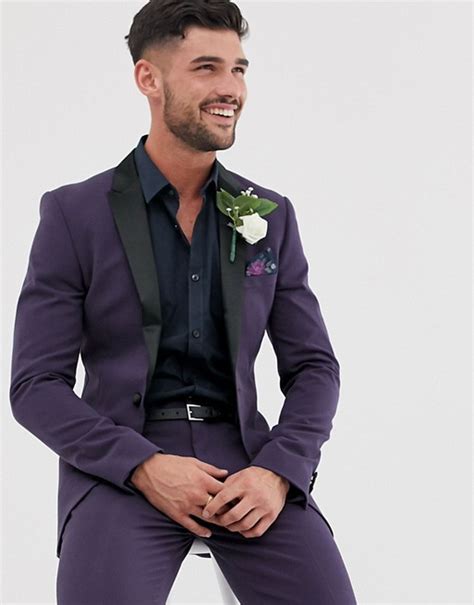 Asos Design Super Skinny Tuxedo Prom Suit Jacket In Purple Asos