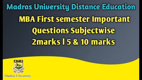 Madras University L Mba First Semester Important Questions Youtube