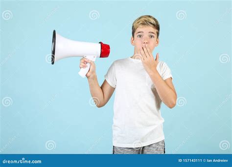 Boy With Megaphone Stock Image Image Of Beautiful Blue 157143111