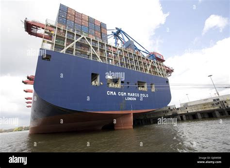 Container Ship Cma Cgm Marco Polo In The Hamburg Harbour Stock Photo