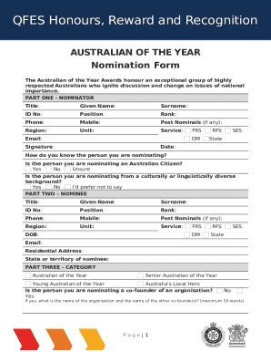 Australian Of The Year Award Nomination Doc Template PdfFiller