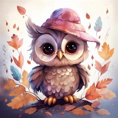 Premium Photo There Is A Cartoon Owl Wearing A Hat Sitting On A