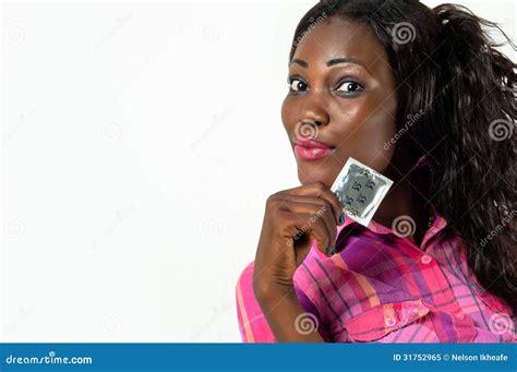 African American Girl Showing Condom Safe Sex Conc Stock Image Image