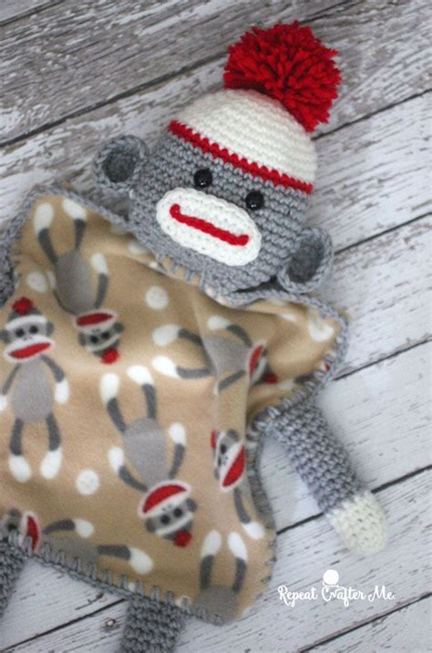 Crochet Sock Monkey Lovey Blanket Repeat Crafter Me Crochet Sock