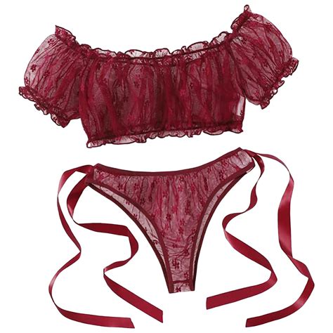 Midwennn Women S Sexy Lingerie One Shoulder Tube Top Sexy Lingerie Lace Bra Panties Two Piece