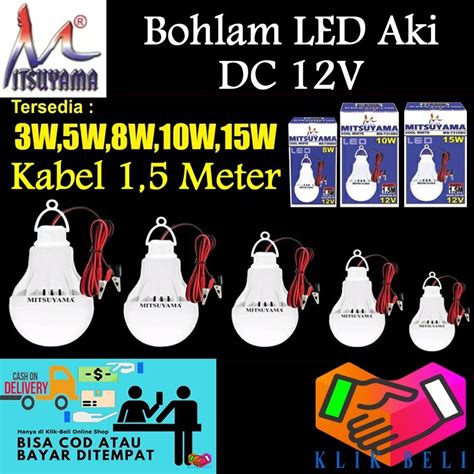 Jual Lampu Bohlam Dc V Bohlam Aki Jepit Baterai Led Putih Mitsuyama