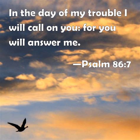 Psalm 86:7 In the day of my trouble I will call on you: for you will ...