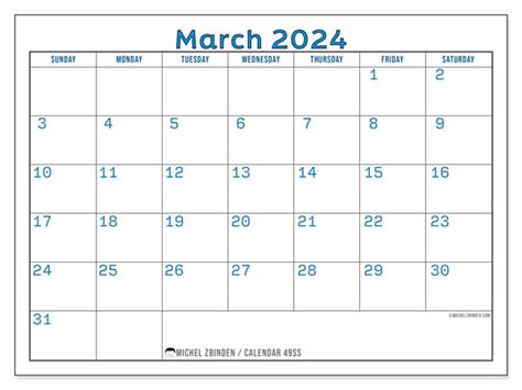 March Printable Calendar Ss Michel Zbinden Gy