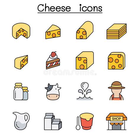 Cheese Icon Set In Thin Line Style Stock Vector Illustration Of Round