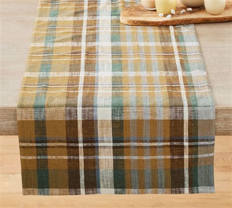 Montecito Plaid Cotton Linen Table Runner Pottery Barn