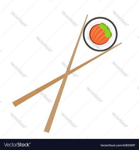 Sushi Rice Roll Maki With Salmon On Chopsticks Vector Image