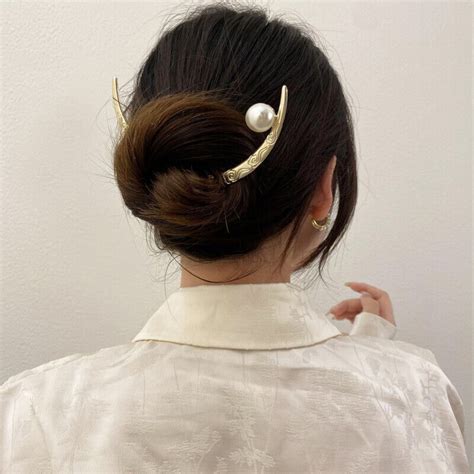 Crescent Moon Hair Sticks Women Half Moon Hairpin Girl Pearl Hair Forks