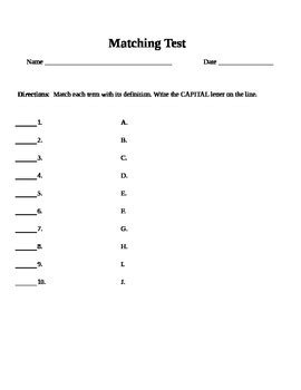 Matching Test Template in Word by Jen Laratonda | Teachers Pay Teachers