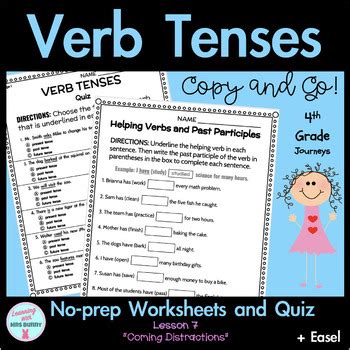 Journeys Grade 4 Grammar Worksheets Quiz Easel VERB TENSES Lesson 7