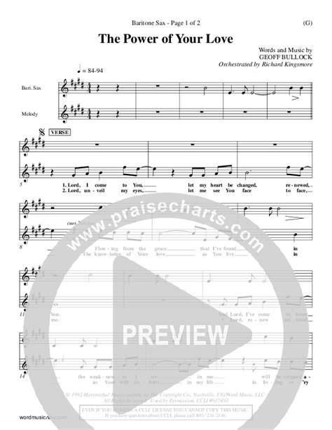 The Power Of Your Love Bari Sax Sheet Music Pdf Geoff Bullock