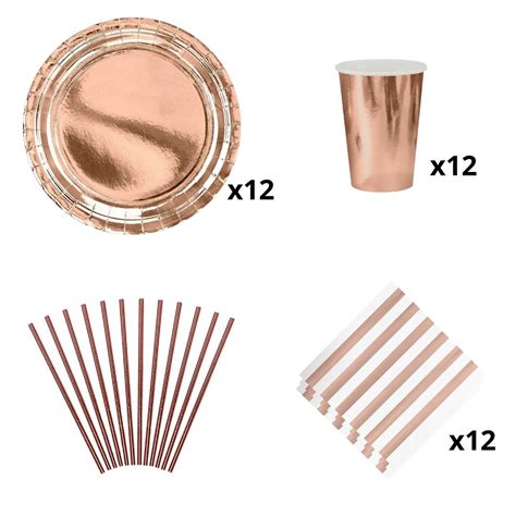 Pack Vaisselle Jetable Rose Gold 12 Personnes Couleur De Nuit