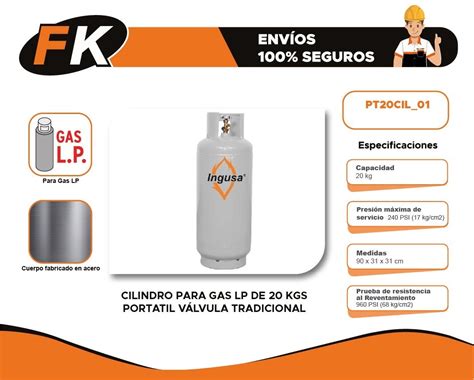 Cilindro Para Gas Lp De 20 Kgs Portatil Válvula Tradicional Envío gratis