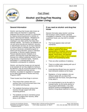 Fillable Online Fact Sheet Alcohol And Drug Free Housing Sober