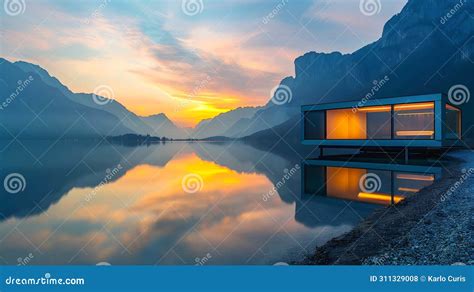 Modern House Design Architecture By The Lake Reflected In Water