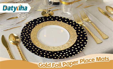 Amazon Pcs Inch Black And Gold Foil Paper Place Mats Golden