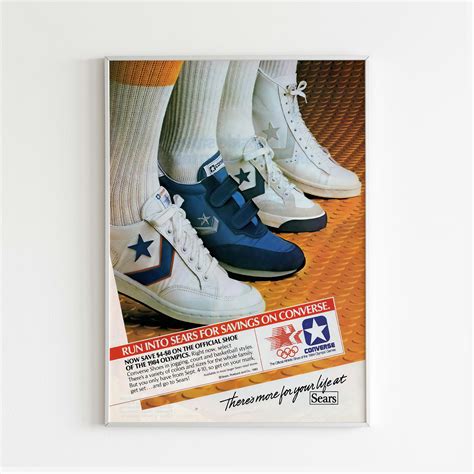 Converse Poster Advertising, 80s Style Shoes Print, Vintage Basketball