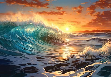 Premium Photo | Sunset on sea waves sky oil painting