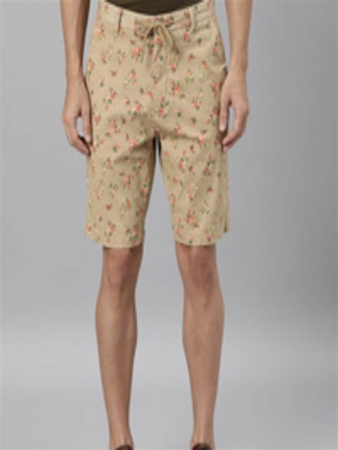 Buy Rare Rabbit Men Beige Floral Printed Slim Fit Cotton Regular Shorts