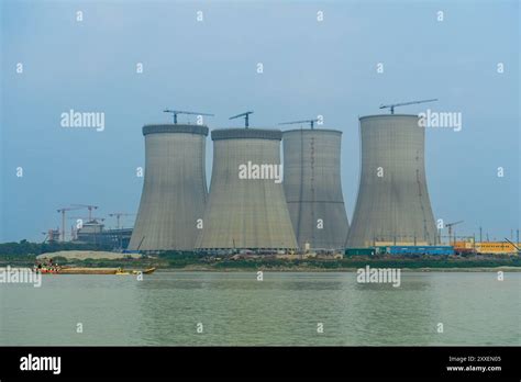 Cooling towers of Ruppur Nuclear power Plant, Bangladesh. View from the ...