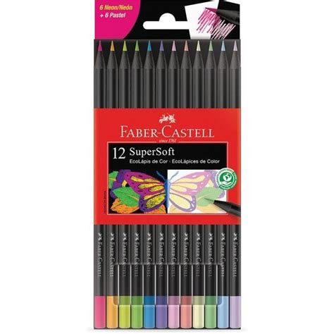 Lápis de Cor 12 Cores SuperSoft Neon Pastel Faber Castell CX 1 UN