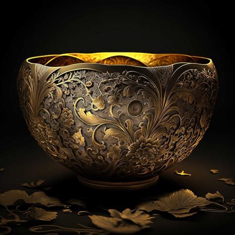 Premium Photo | A gold bowl with a floral pattern art