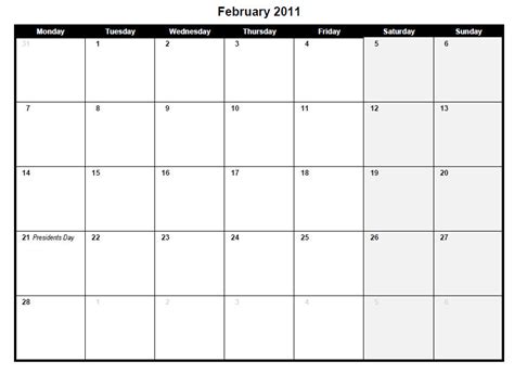 printable pdf february 2011 calendar - My Excel Templates