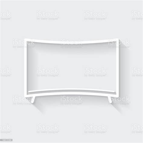 Curved Tv Icon With Long Shadow On Blank Background Flat Design Stock