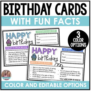 Birthday Cards for Students with Fun Facts by Blooming with Blake