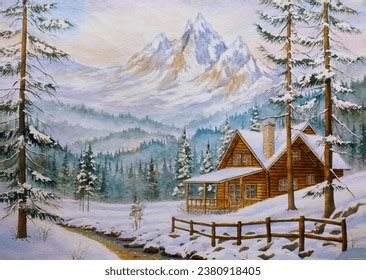 Hand Drawn Watercolor Painting Snowy Mountain Stock Illustration ...